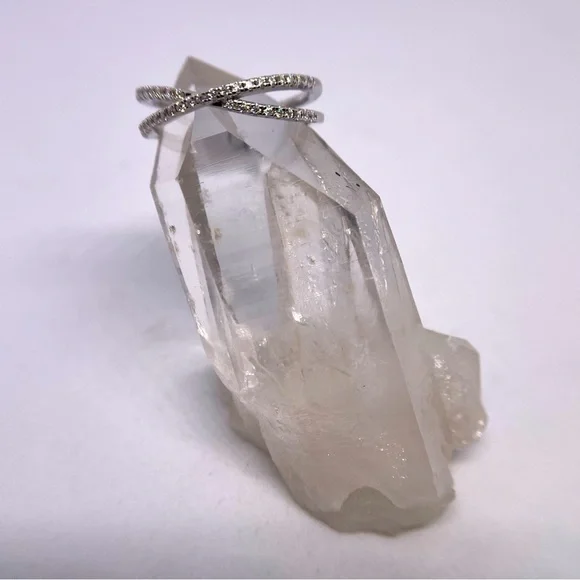 Moissanite Criss Cross Ring Band X Ring Wedding Eternity 925 18K White Gold 1 Ct - Picture 9 of 12